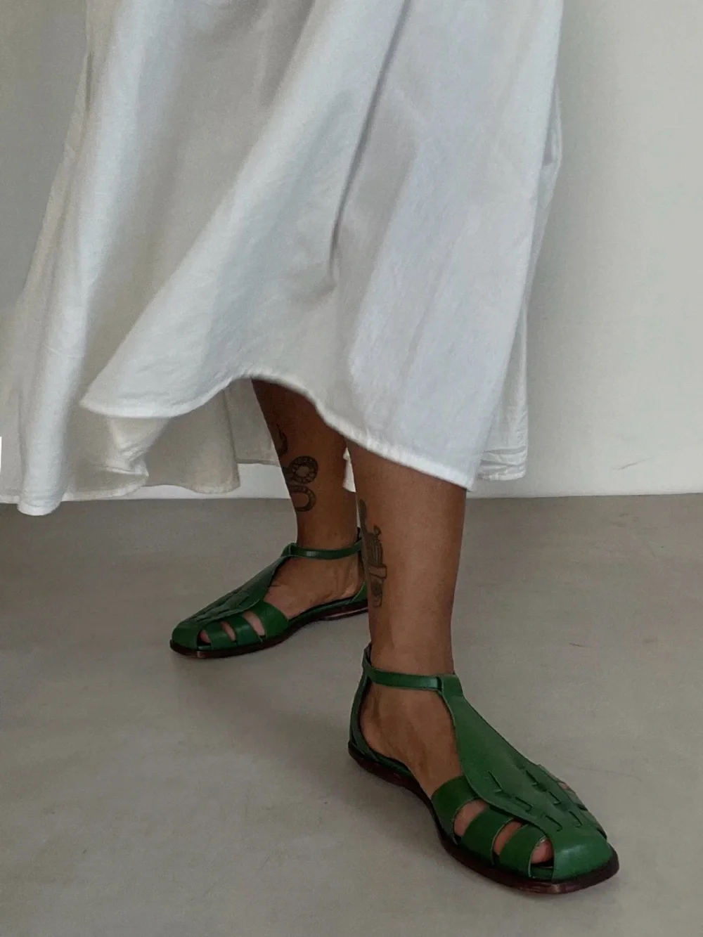 Green Leather Fisherman Sandals by Mafalda